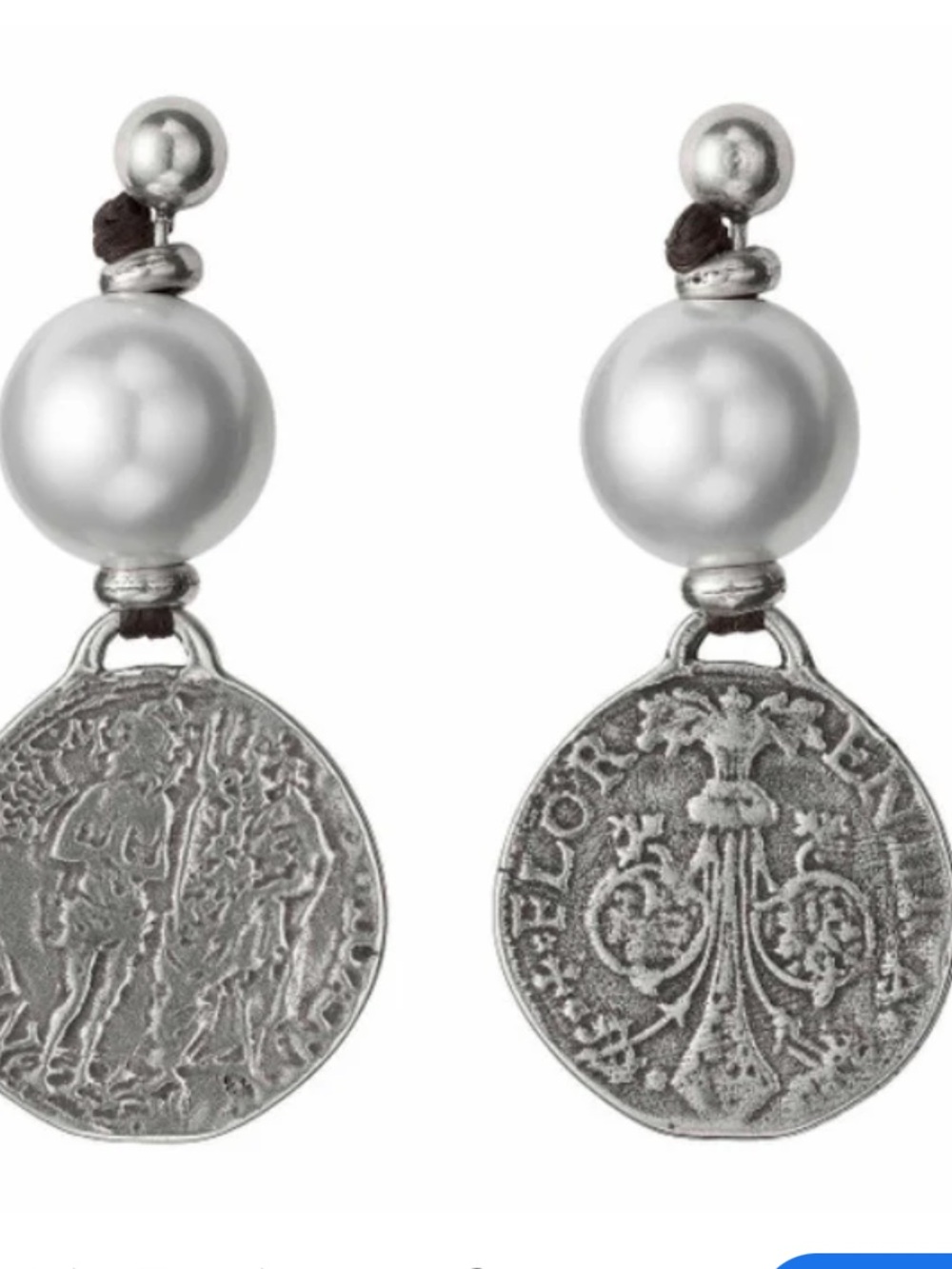 UNO de 50 Silver-Tone Coin Drop Earrings with White Pearl Accents
